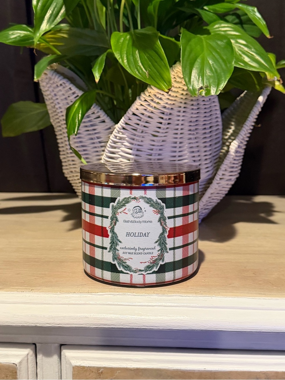Bath & Body Works Holiday Candle - Red, Green, White Plaid